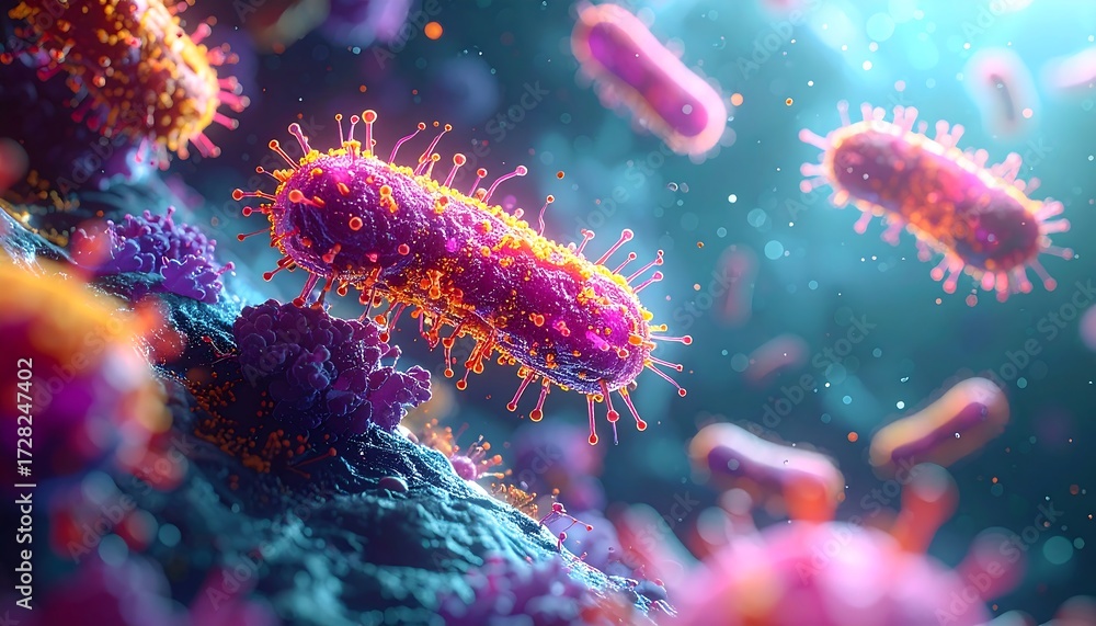 Naklejka premium Microbial world, vibrant, close-up