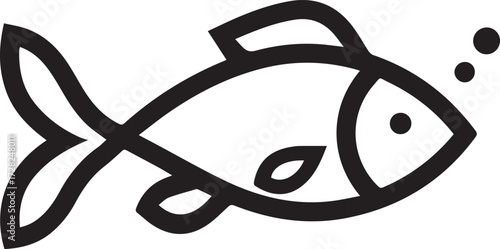 Sleek modern outline of a fish gracefully swimming with subtle bubbles, perfect for aquatic themes, nature concepts, and clean branding designs