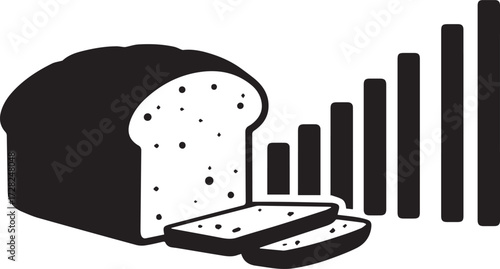 Freshly baked loaf of bread with rising bar graph symbolizing growth in baking industry or food sales, perfect for culinary business concepts.