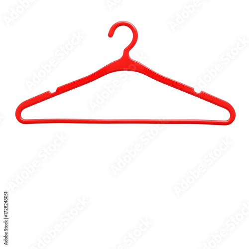 A single bright red plastic clothes hanger isolated against a stark black background for a clean look