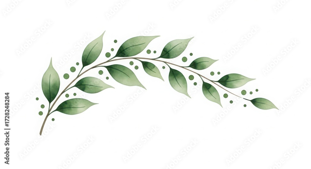 Obraz premium Elegant watercolor flourish with delicate green leaves and berries brings organic beauty to any design project