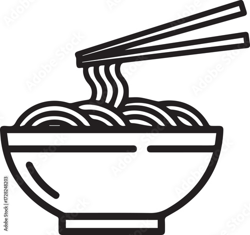 Delicious steaming bowl of noodles expertly lifted by chopsticks, a simple yet iconic symbol of Asian cuisine and satisfying meals, perfect for menus and food blogs.