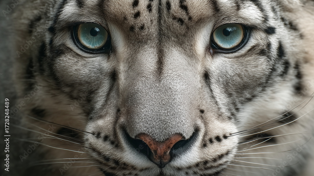 Naklejka premium Closeup Portrait of Snow Leopard with Intense Eyes