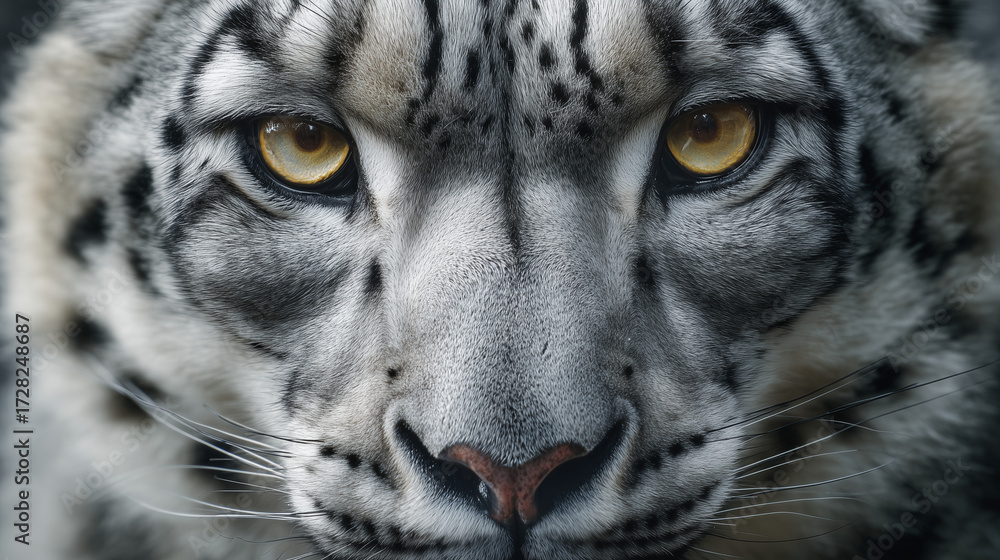 Naklejka premium Closeup Portrait of Snow Leopard with Intense Eyes