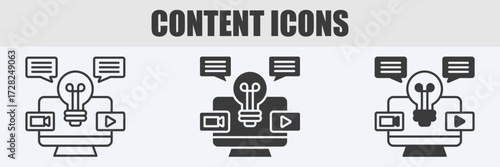 Content Icon Set Vector Illustration in Outline, Glyph, and Mixed