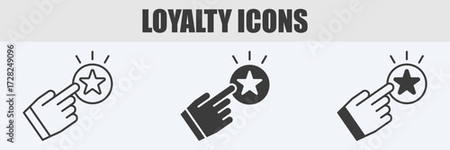 Loyalty Icon Set Vector Illustration in Outline, Glyph, and Mixed