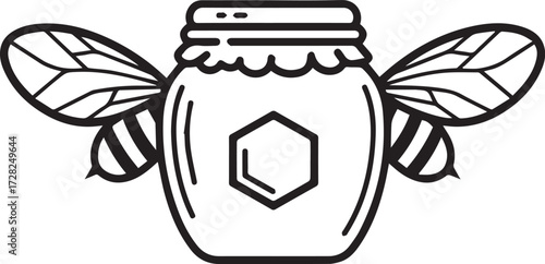 Whimsical bee with honey pot illustration evokes natural sweetness and artisanal charm, perfect for branding sweet treats and organic products.