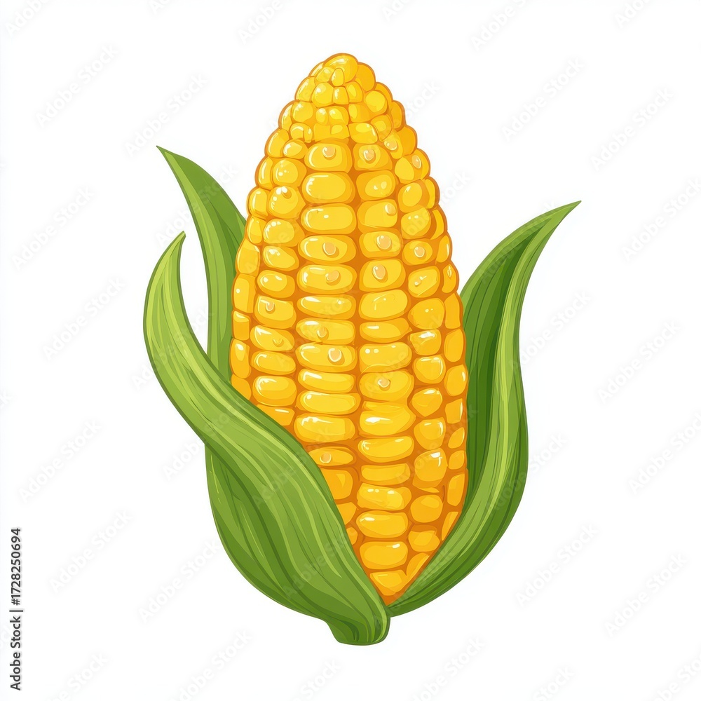 Obraz premium Vibrant Yellow Corn Cob with Green Husk Illustration