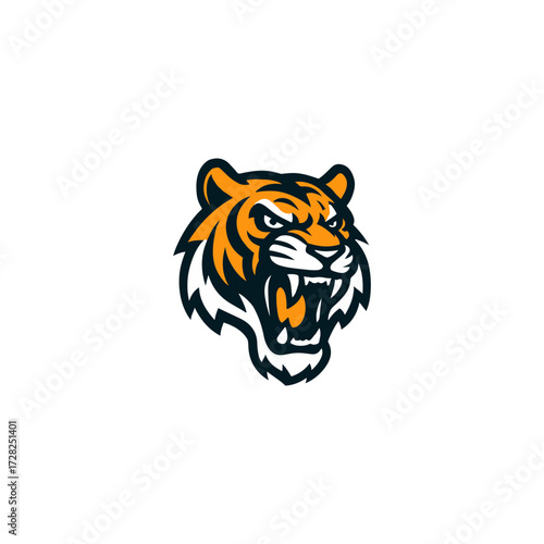 Vector graphic of a roaring tiger head, perfect for logos or branding.