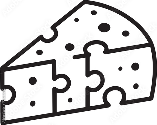 Delicious wedge of Swiss cheese artfully constructed from interlocking puzzle pieces, symbolizing integration, creativity, and culinary solutions for innovative food concepts.