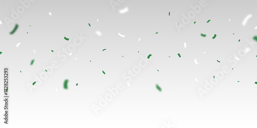 Celebration background with falling green zigzag confetti. Vector illustration.