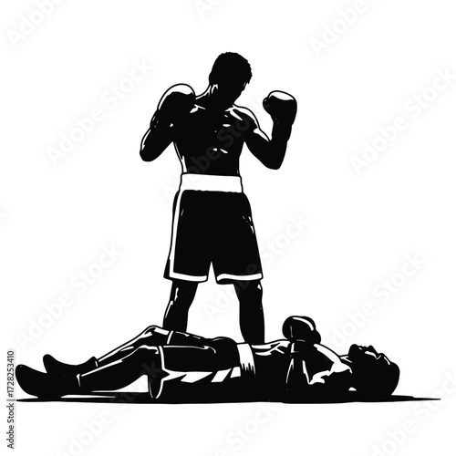 Boxing match victory and defeat knockout sportsmanship black and white silhouette