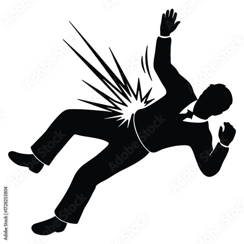 Business Person Falling Down with Impact Illustration in Black and White