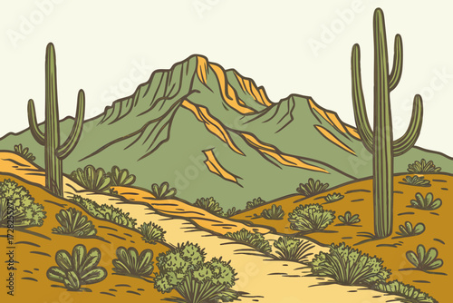 Catalina State Park in Arizona, desert foothills with cactus-studded trails and mountain backdrop