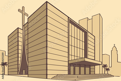 Cathedral of Our Lady of the Angels in Los Angeles, California, modern angular design with warm sandstone walls