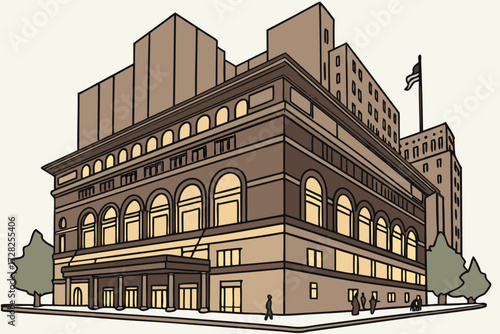 Carnegie Hall in New York City, New York, historic brick concert hall with arched windows and lights