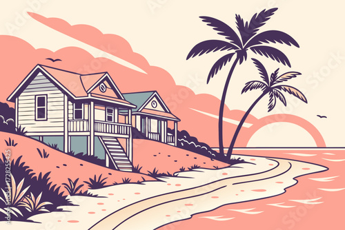 Captiva Island in Florida, pastel beach cottages, sandy shores, and colorful sunsets