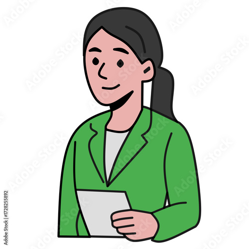 Business Woman with Tablet Green Shirt Illustration