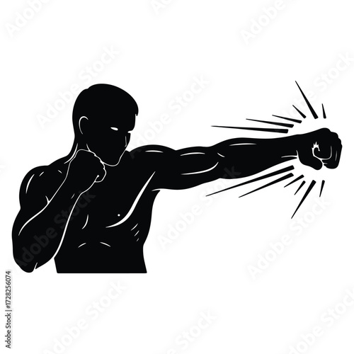 Powerful boxer silhouette delivering a knockout punch in dynamic action