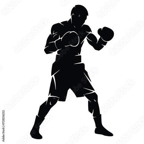 Powerful Boxer Silhouette in Fighting Stance ready for the Fight