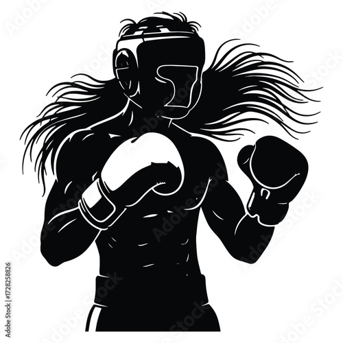 Silhouette of a determined boxer in fighting stance ready for action