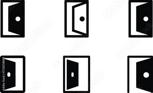 Collection of Six Open Door Icons with Doorknobs