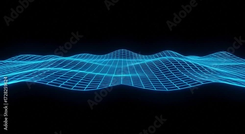 Abstract blue wireframe landscape on a black background  