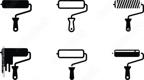 Collection of Paint Roller Icons for Various Applications