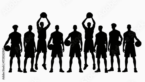 Silhouettes of basketball players' body movements, a collection of vector illustrations