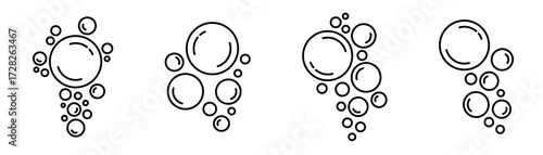Air bubbles flat icon set. Soap foam bubbles, oxygen bubbles, water bubbles, vector design elements isolated. Vector Illustration.