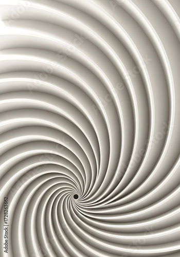 Abstract white vortex with a central black hole creating a mesmerizing optical illusion design