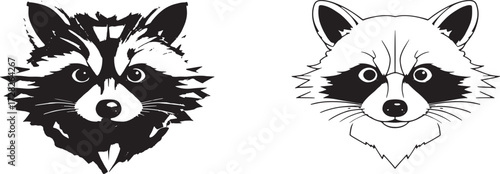 Two Raccoon Heads Logo Vector – Bold Black and White Animal Mascot Emblem for Branding or Wildlife Design