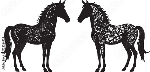 Elegant Horse Pair Logo Vector – Stylish Black Silhouette Emblem for Equestrian Branding or Stable Design