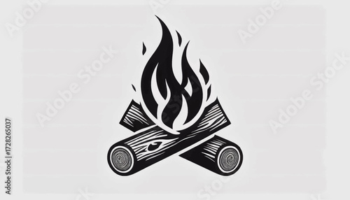 A stylized illustration of a bonfire with burning flames and crossed logs, isolated on a white background.