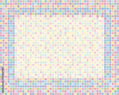 パステルカラーの小さな正方形が敷き詰められた、明るく優しい雰囲気の背景デザイン。