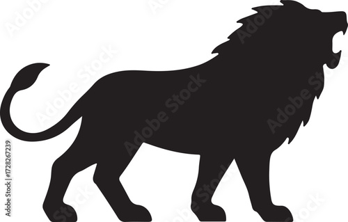 Lion vector illustration in black and white silhouette style