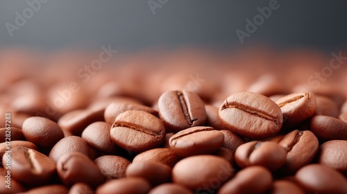 Pile of Glossy Dark Roasted Coffee Beans on Gradient Dark Background Macro Shot
