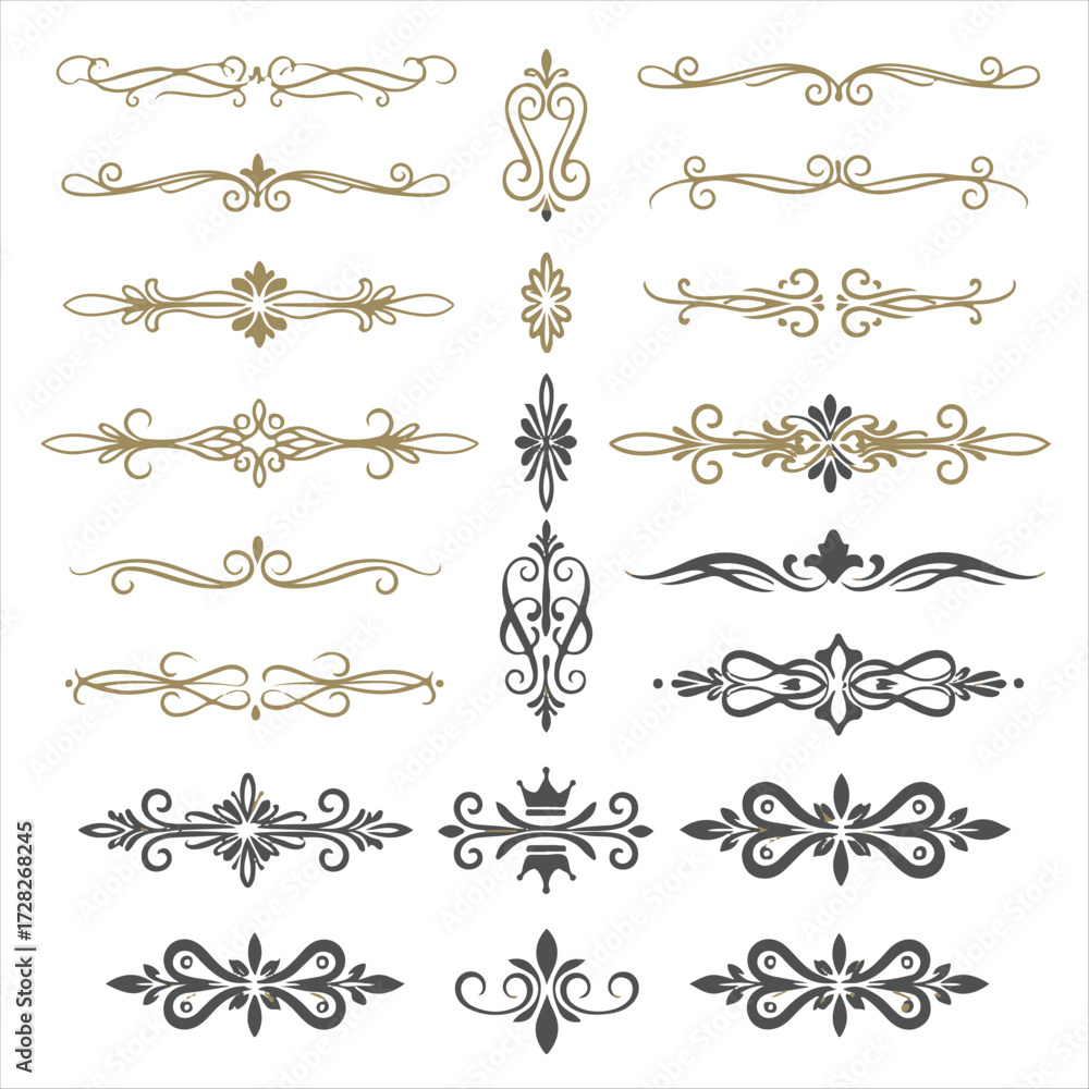 Naklejka premium Calligraphy dividers. Decorative text borders and flourish swirls, elegant romantic curves for wedding invitation card and greeting message.