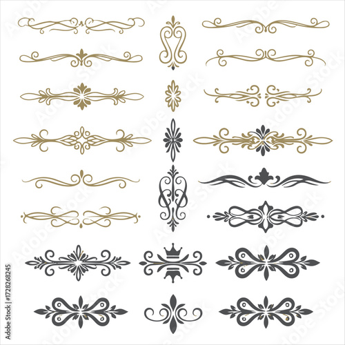 Calligraphy dividers. Decorative text borders and flourish swirls, elegant romantic curves for wedding invitation card and greeting message.