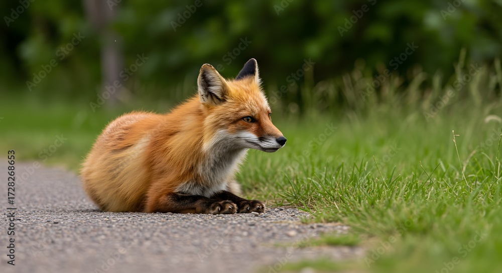 Fototapeta premium Red fox resting on path