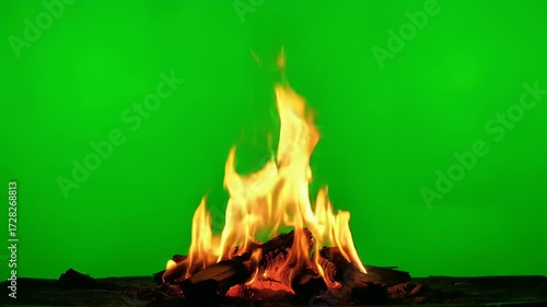 Vibrant Campfire Flames on Green Screen Background for Compositing