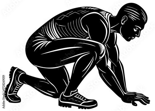 Sprinter Crouched Start Silhouette, Sports and Fitness SVG, PNG