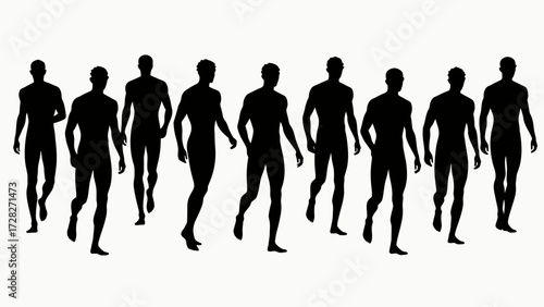 Silhouettes of swimmers' body movements, a collection of vector illustrations