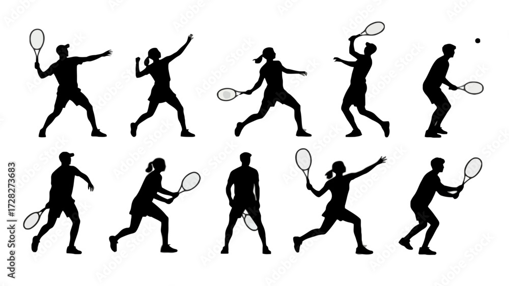 custom made wallpaper toronto digitalSilhouette of tennis players' body movements, a collection of vector illustrations