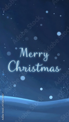 Wallpaper Mural A modern minimal Christmas card, portrays a serene, dark blue background with sparse, soft-focus bokeh circles of varying sizes, representing distant, ethereal snow. Torontodigital.ca