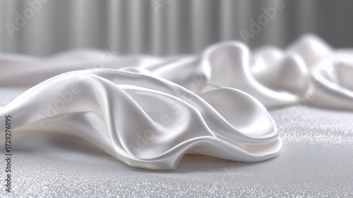 Soft Flowing White Silk Fabric Texture with Subtle Draping and Reflected Light on a Gray Background
