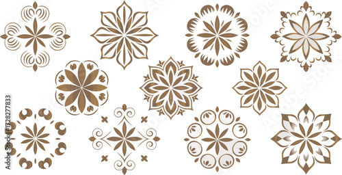 Collection of intricately designed floral ornaments in a seamless pattern