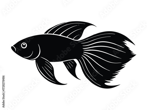 betta fish vector icon in bold style on black color and white background.