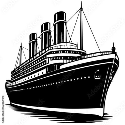 Black Silhouette of a Vintage Ocean Liner Cruise Ship Icon Vector