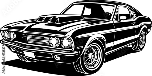 Black Silhouette of a Drag Racing Muscle Car with Blower Icon Vector